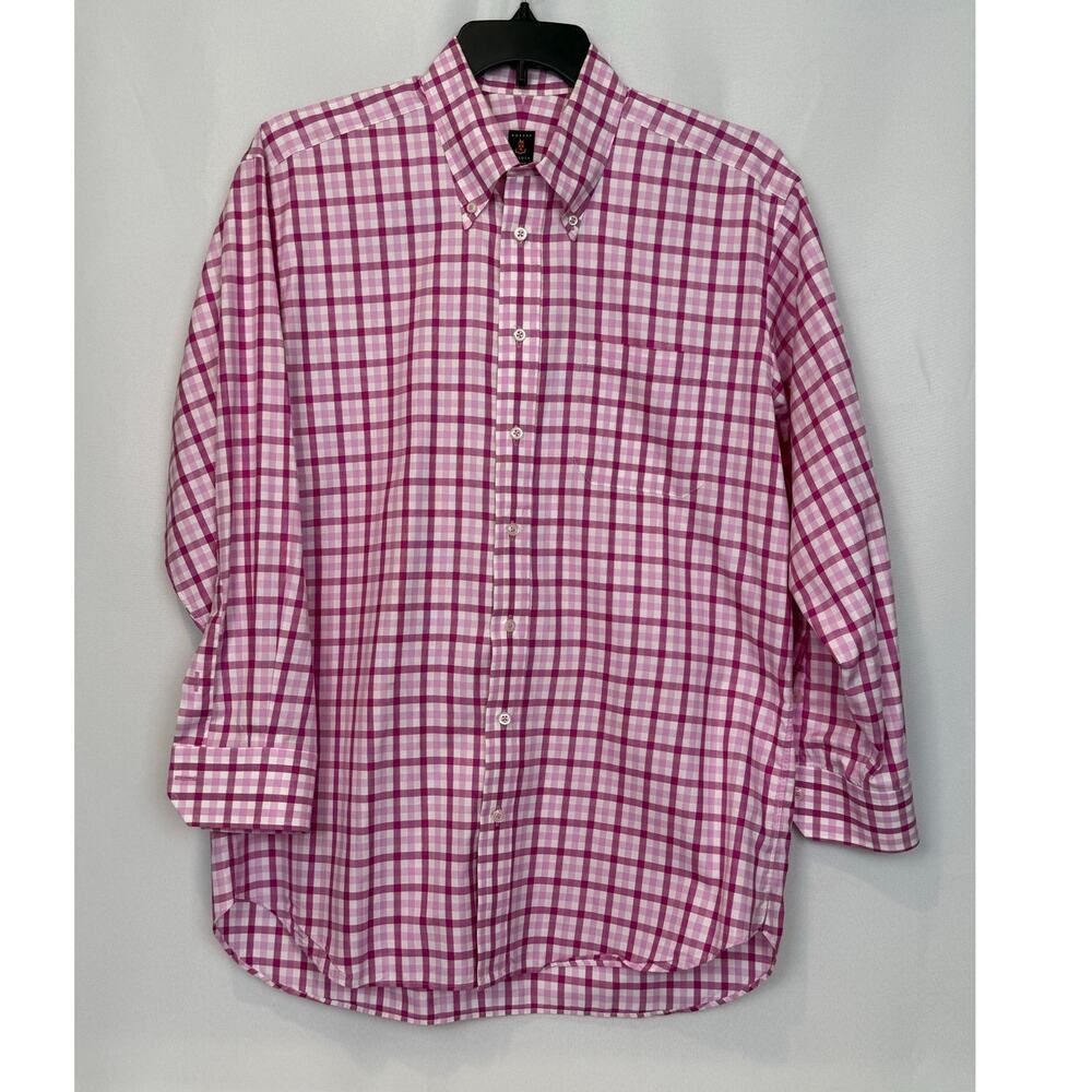 Robert Talbott Bespoke Mens Dress Shirt Pink Check 100% Cotton USA Made